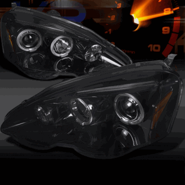 Spec-D Dual Halo Projector Headlights Glossy Black Housing w/Smoke Lens - RSX 02-04